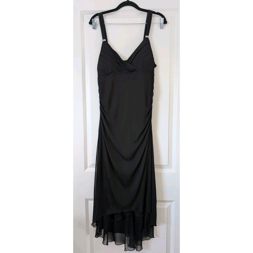 Dressbarn Size 14 Y2K Black Asymmetrical Ruched Rhinestone Cocktail Dress